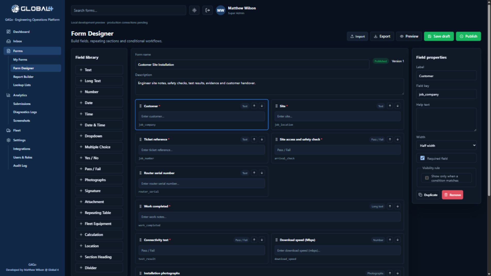 G4Go form designer for configurable field reports